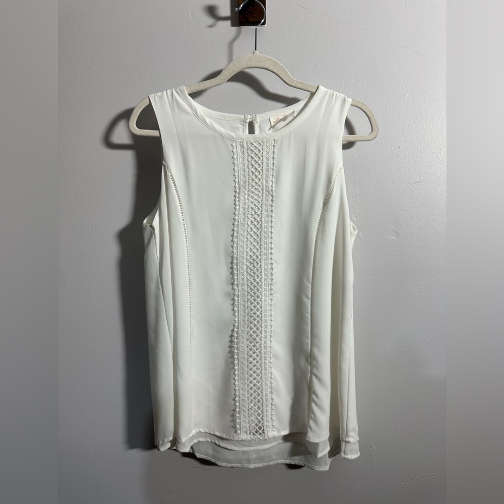 Allie Rose Top Women’s M White Lined Split Back Sleeveless Boho Blouse